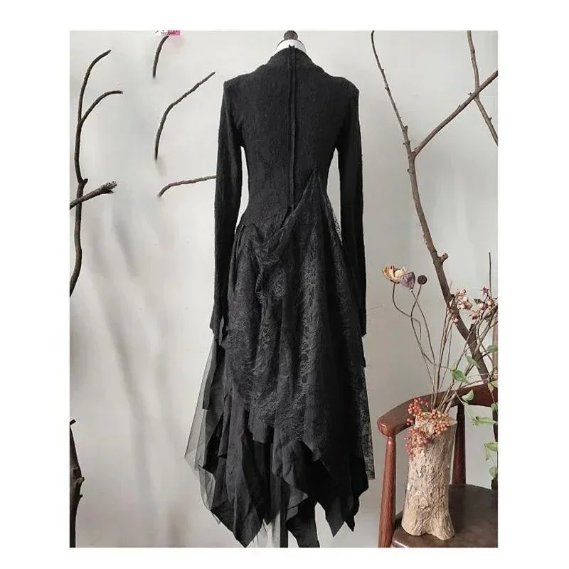 Copri gonna lunga in pizzo retrò nero set due pezzi di fascia alta da donna araba autunno/inverno nuovo Sim maniche lunghe top taglio irregolare