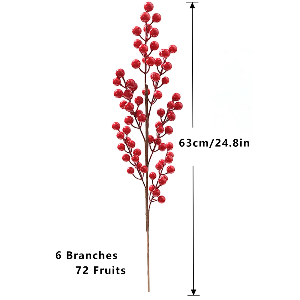 48cm-76cm Künstlicher Weihnachtszweig mit Roten Früchten, Kunsttannenbeeren, Kunstpflanzen für Heimdekoration, Erntefest und Weihnachten – Detail 15