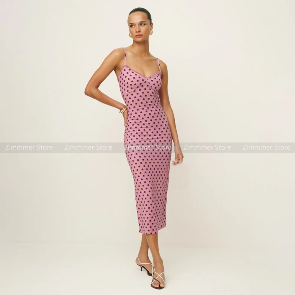 

Vintage Niche Sexy Polka Dot Printed V-Neck Slim Package Hip Halter Holiday Style Dresses