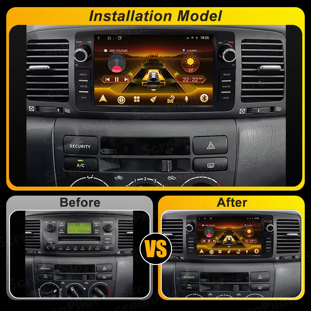 Android 16 For Toyota Corolla E120 2003-2011 Car Radio Multimedia Video Player Carplay Intelligent System Touch Screen RDS 5G