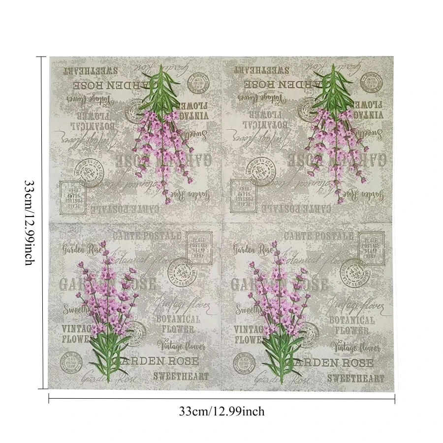 10/20 Stück Vintage Garden Rose Papierservietten, 33 x 33 cm, doppellagiges Kunstdesign mit antikem Porto und französischer Schrift |   Partydekoration