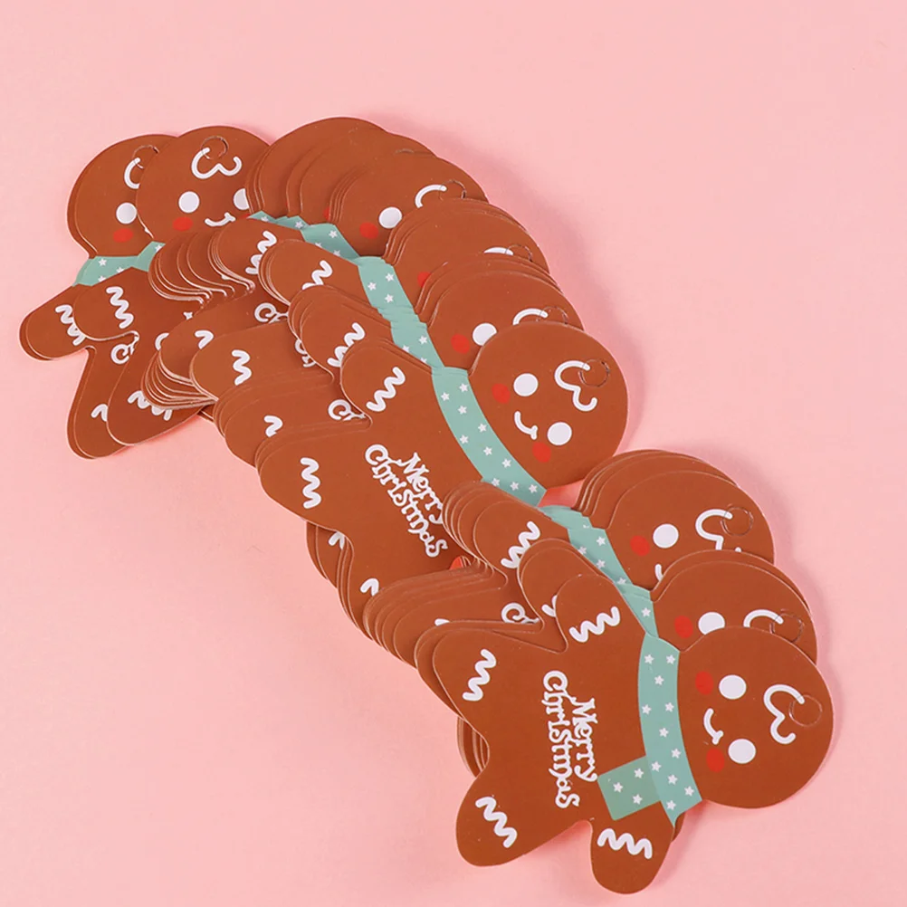 100 Pcs Gift Tag Label Christmas Tree Decorations Kraft Paper Stocking Name Tags Gingerbread Man The