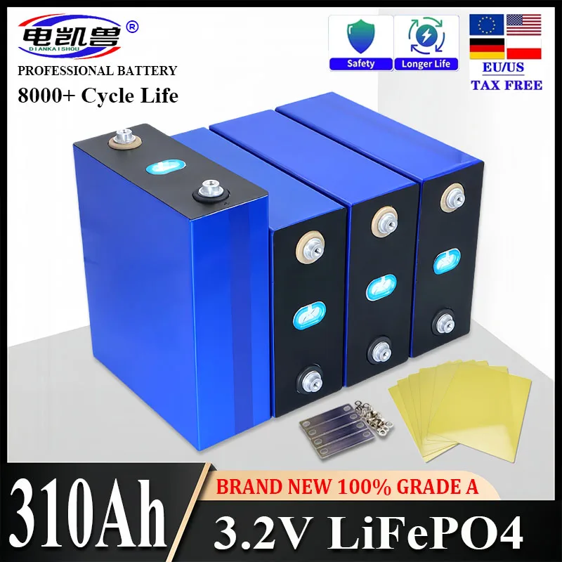 

New 1-16pcs 3.2V 310Ah LifePO4 battery 12V 24V 48V suitable RV camping vehicle solar high-quality A-class rechargeable battery