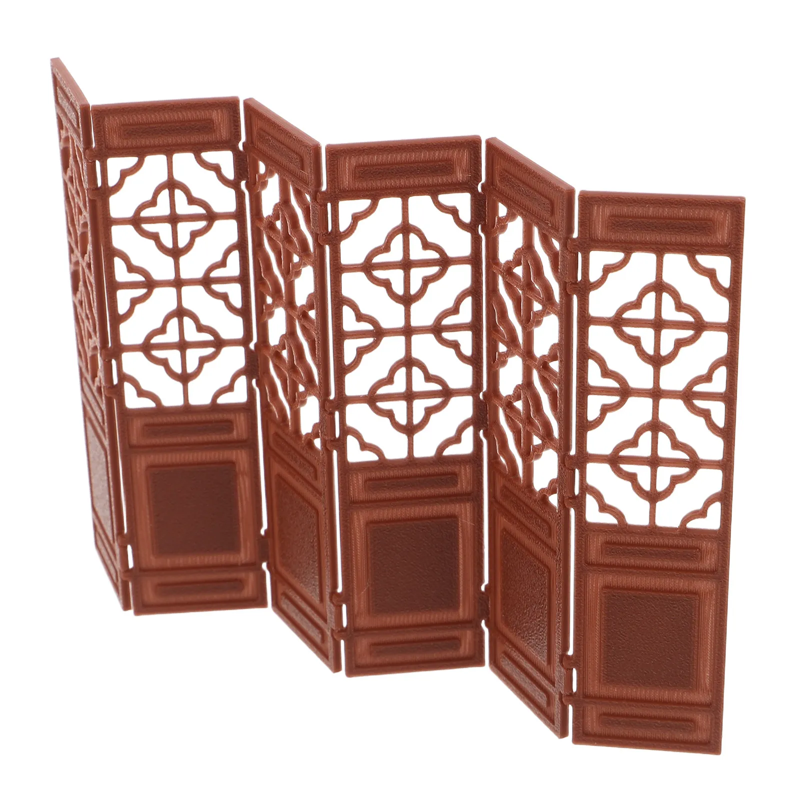 Mini Chinese Folding Screen 1:20 Brown Miniature Folding Screen Vintage Dollhouse Furniture Desktop Decorative