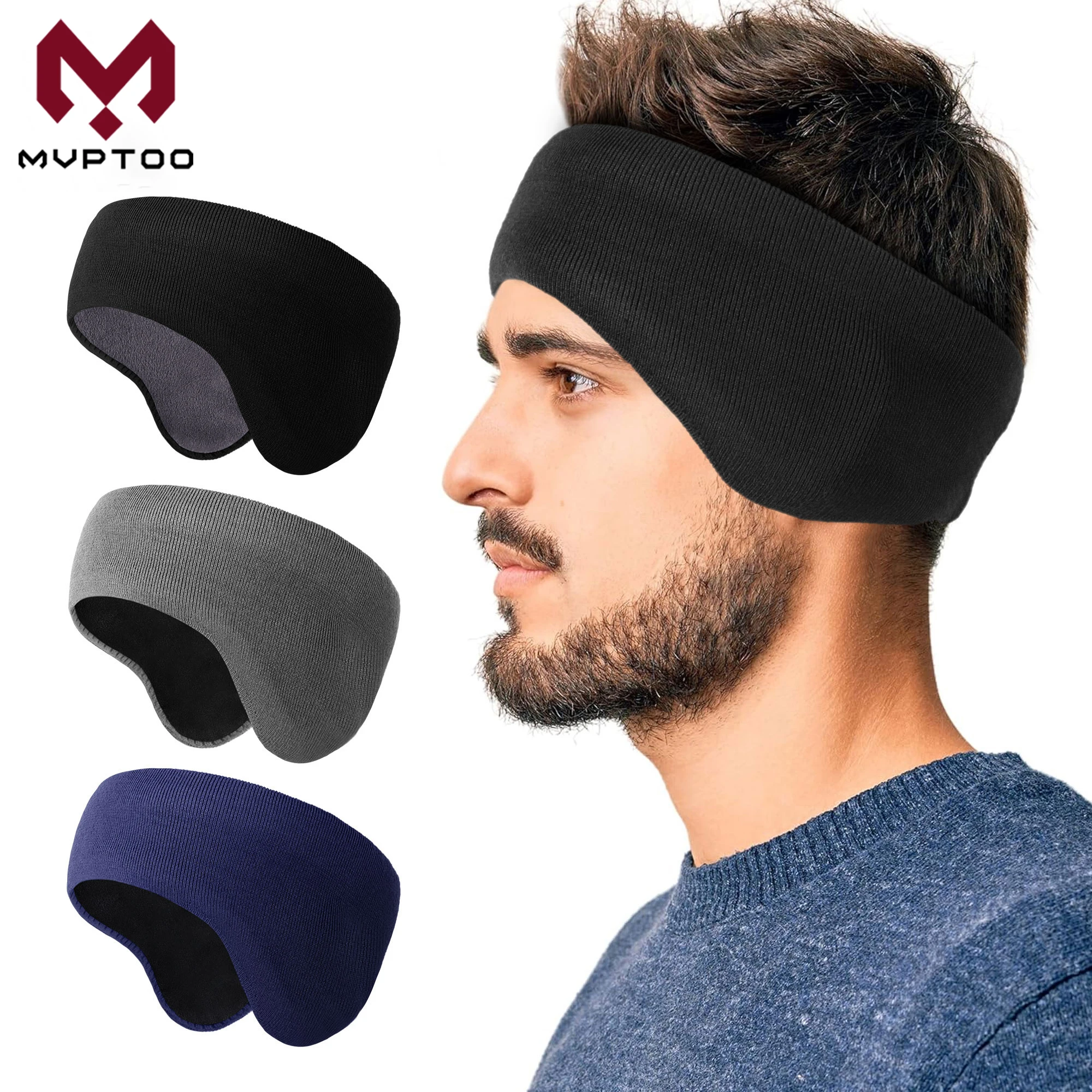 Double-layer Winter Thermal Headbands Windproof Ear Warmer Fleece Sports Sweatband Ski Running Cycling Fitness Bandana Hairband