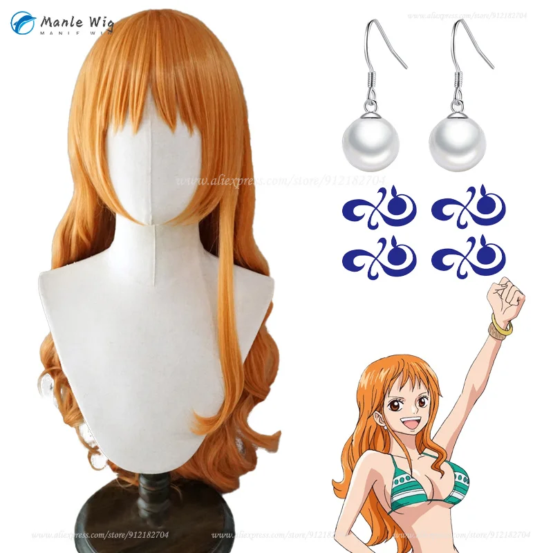 Perruque Cosplay Nami Anime Ondulée Orange pour Femme, Cheveux Synthétiques, Bonnet de Perruque, Degré de Chaleur, ix, 75cm, 1 Pc