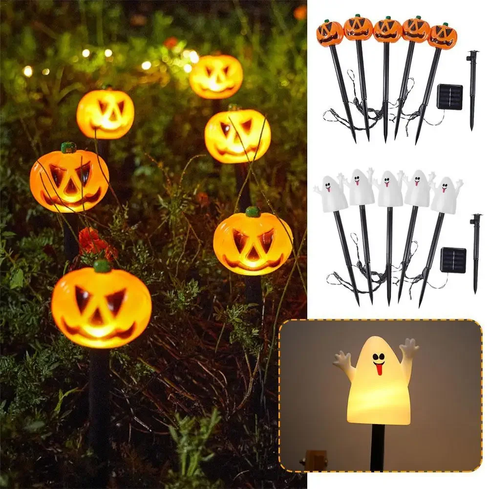 

5pcs Solar Energy Light Halloween Outdoor Pumpkin Lights Garden Lawn Plug-in Horror Atmosphere Props Halloween Party Supplies
