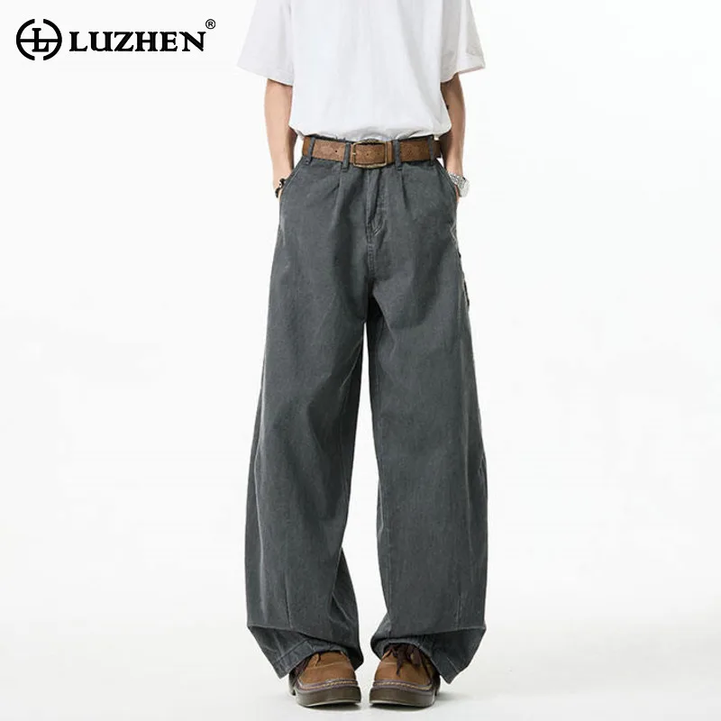 

LUZHEN осенние модные простые однотонные красивые прямые брюки мужские 2025 новые модные свободные повседневные брюки высокого качества JY4576