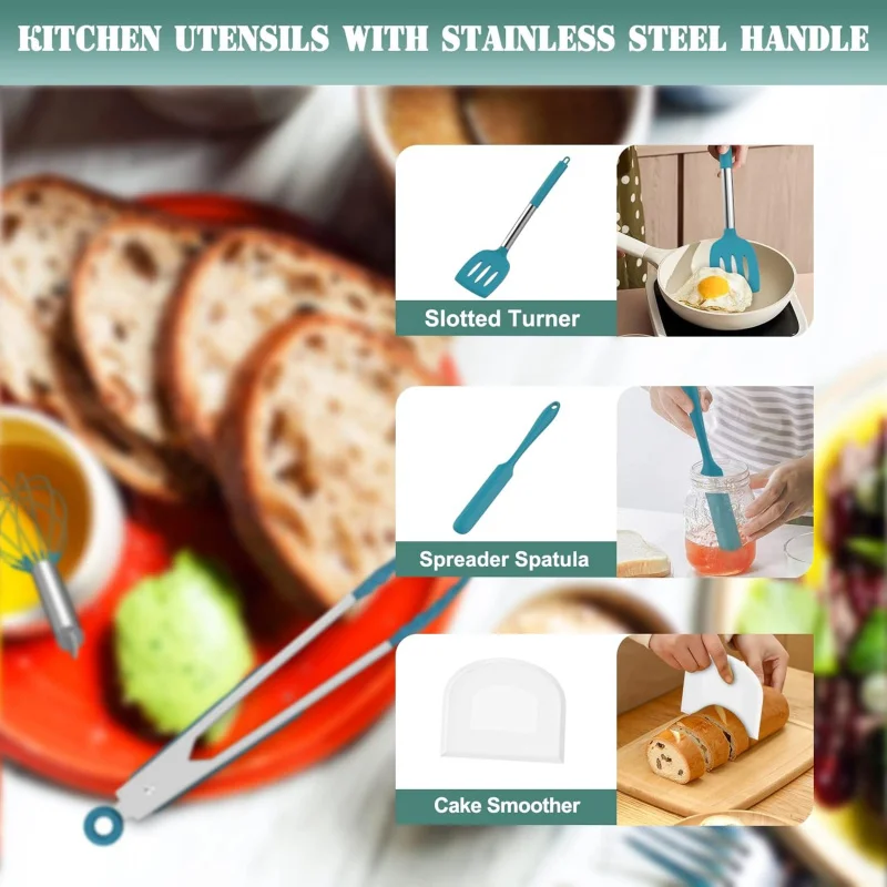 Silicone Kitchen Cooking Utensil Set, 43 pcs Spatula with Stainless Steel Handle, Non-stick Heat Resistant - Best Cookware Set-(