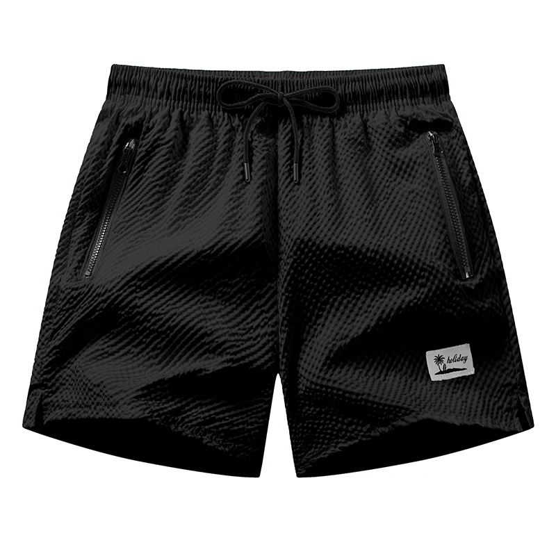 Herren Seersucker Strandshorts mit Netzeinsatz Sommer Casual Boardshorts mit Reißverschlusstaschen Schnelltrocknende Badeshorts Schwimmhose