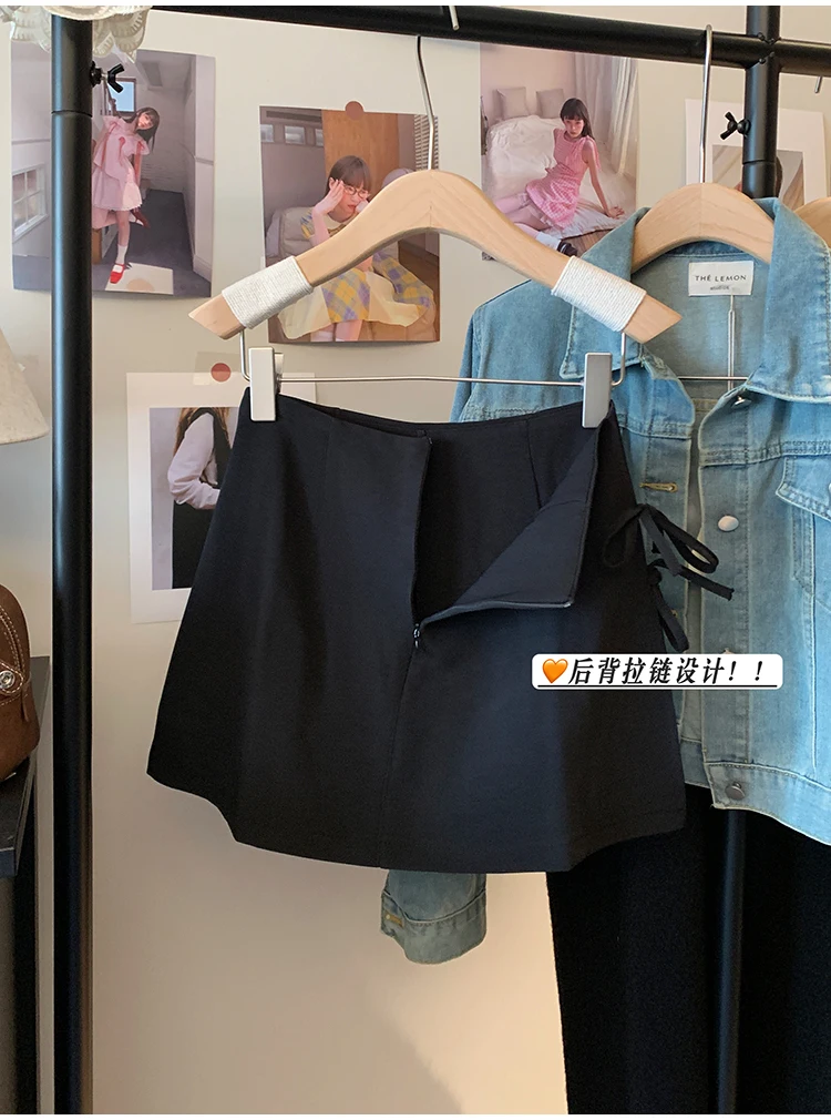 Vrouwen woon-werkverkeer boog halve rok met vetersluiting zijsplit sexy minirok rits casual tas billen A-lijn rok zomer