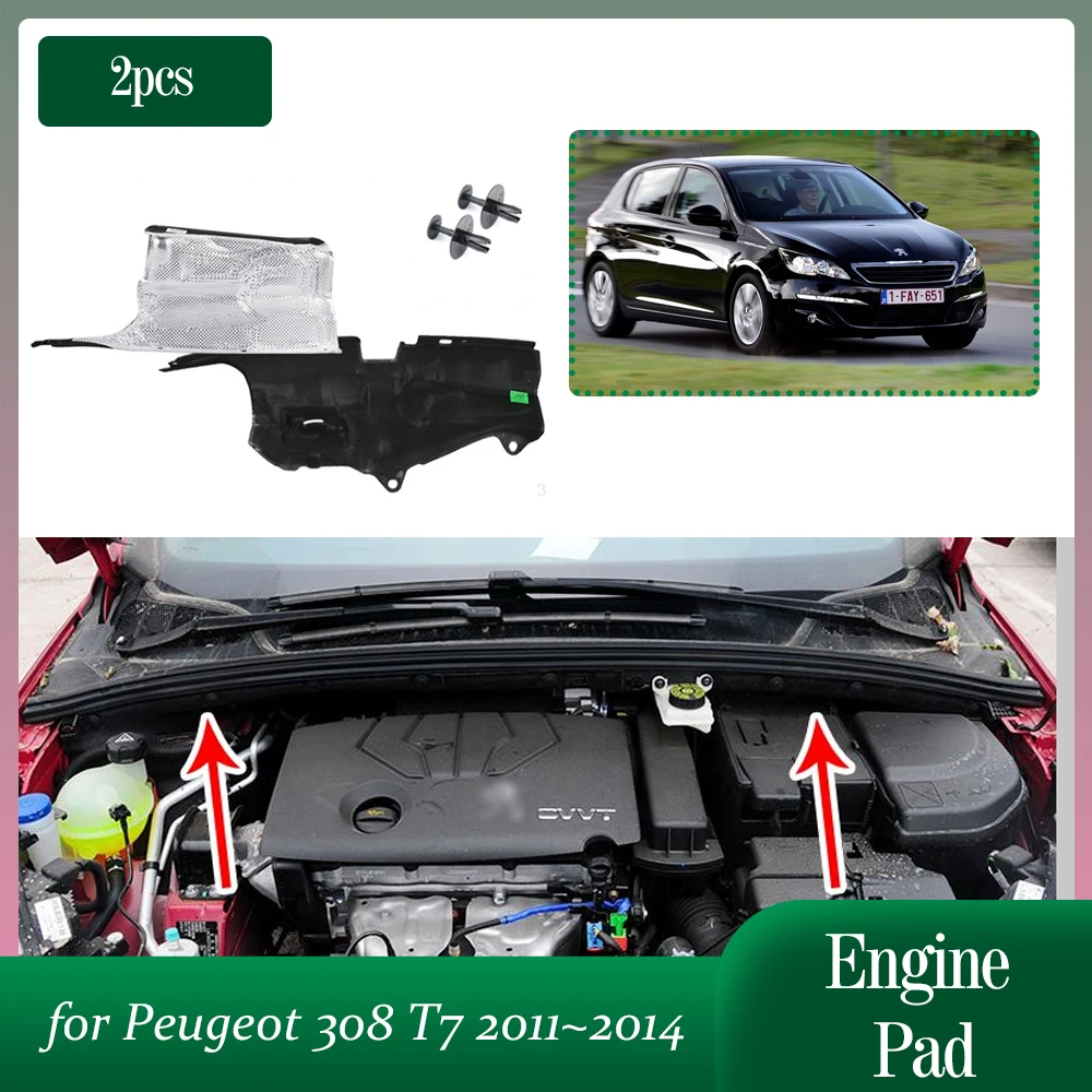 

Car Engine Insulation for Peugeot 308 T7 2011~2014 2012 2013 Hood Lower Soundproof Heat Cotton Pad Liner Cover Part Accessories