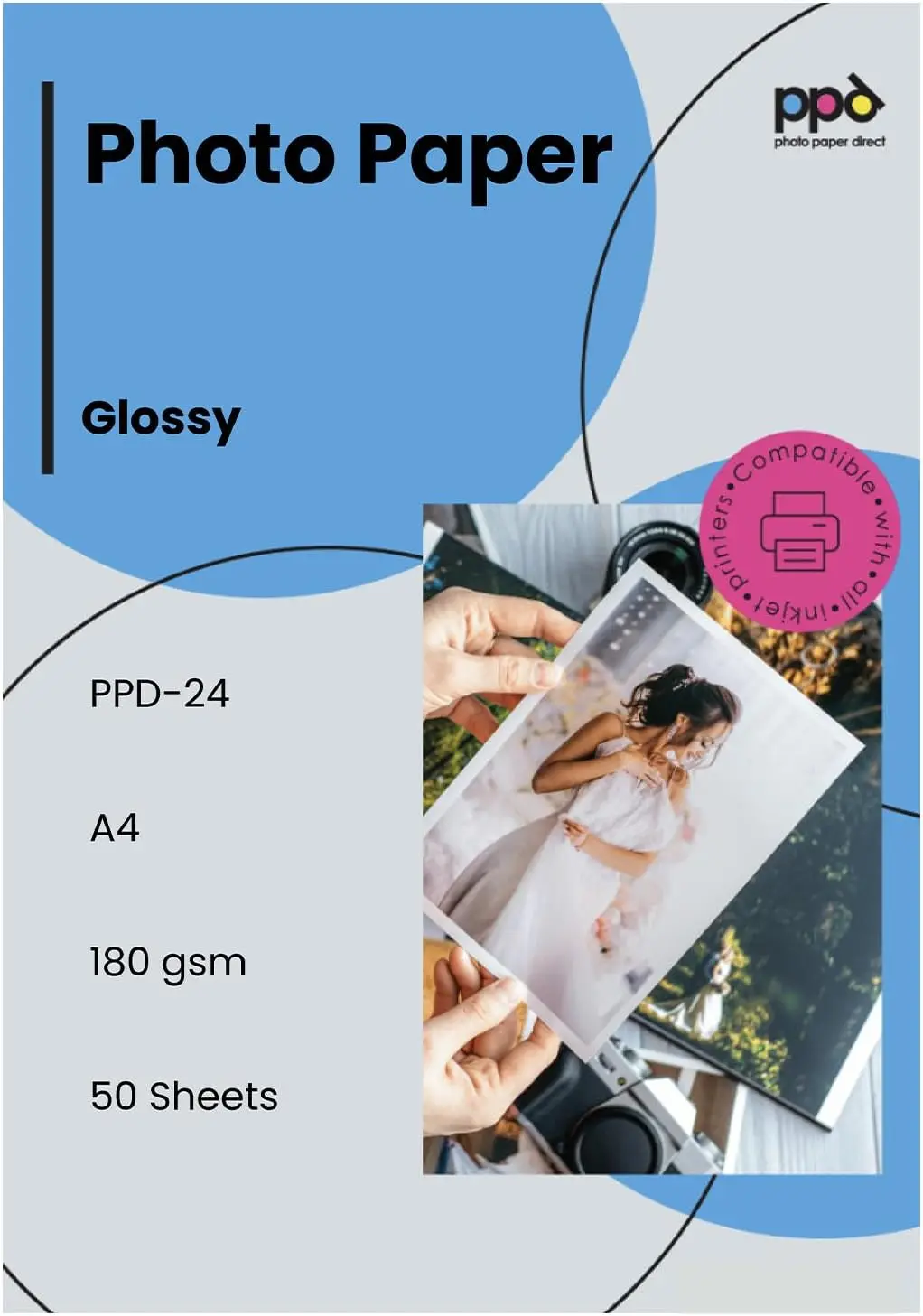 

Glossy Photo Paper 8.5x11 50 Sheets 180gsm for Inkjet Printer, Instant Dry, Vivid Colors