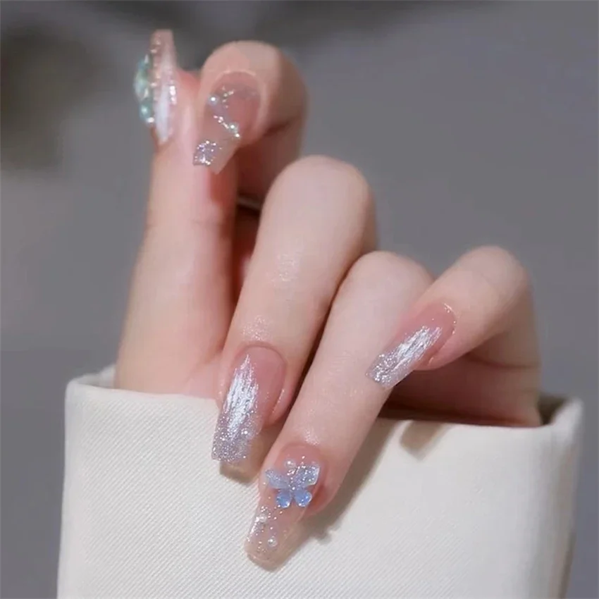 24Ps/Set Succulent Sugar Fake Nail Patch Spice Girls Aurora Short Removable Wearing False Nail French Acrylic Press on Nail Tips