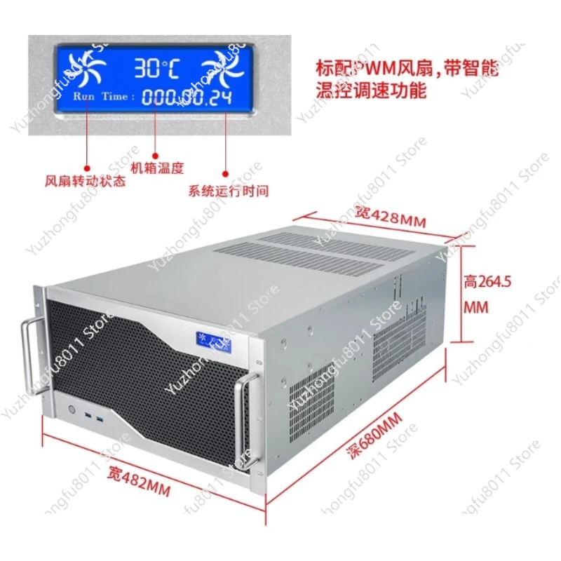 6U Industrial Control Chassis 4090 Graphics Card 12 Slots Multi GPU Dual ATX Power Supply Water-cooled E-ATX Motherboard  Server