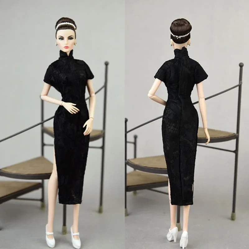 Black Cheongsam Fashion Doll Clothes For Barbie Doll Dress Chinese Traditional Qipao Vestido Clothing Gown 1/6 Dolls Accessories