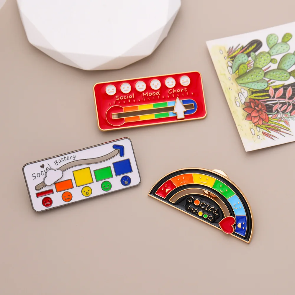 1/10pcs Mood Conversion Energy Brooch Slide My Social Battery Badge Facial Expression Badge Men Women Pins Brooches on Clothes