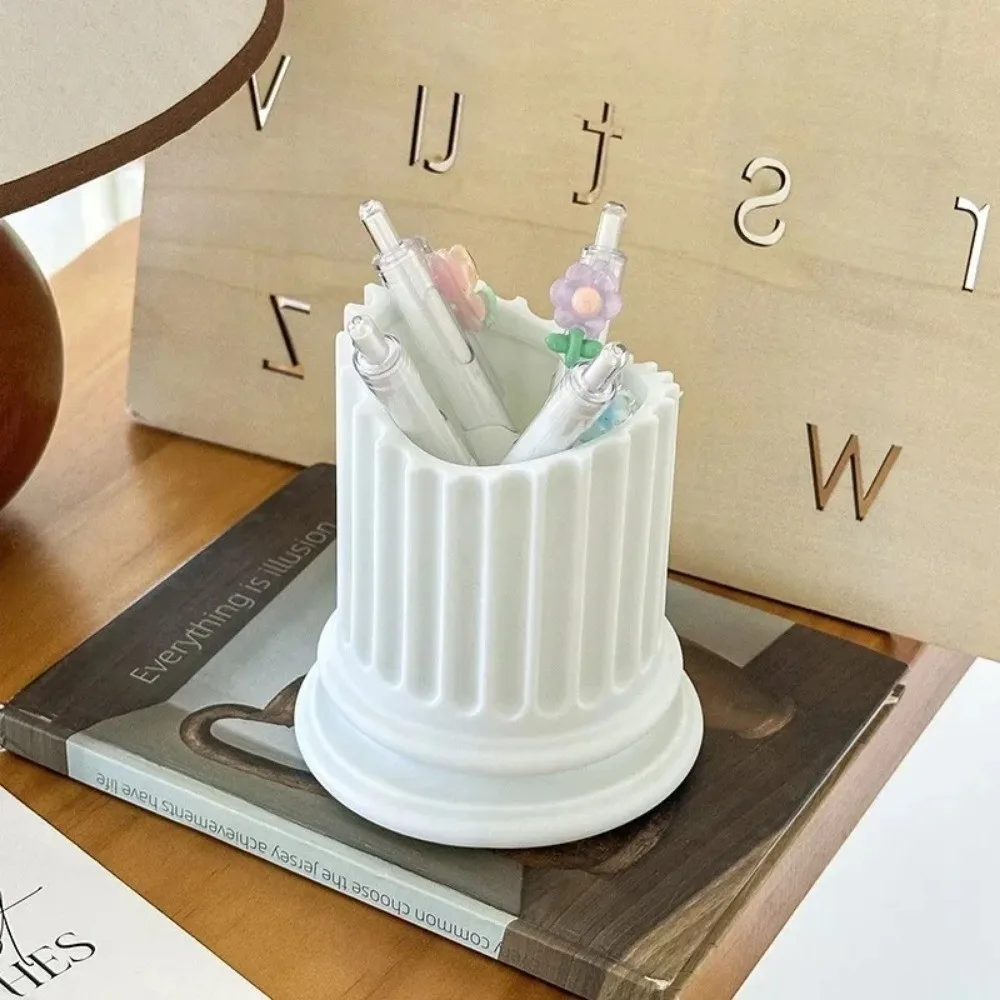 Simple Roman Column Student Pen Holder Vinyl Multi-Functional Pencil Holder Makeup Brush Storage Box Office Desktop Decoration