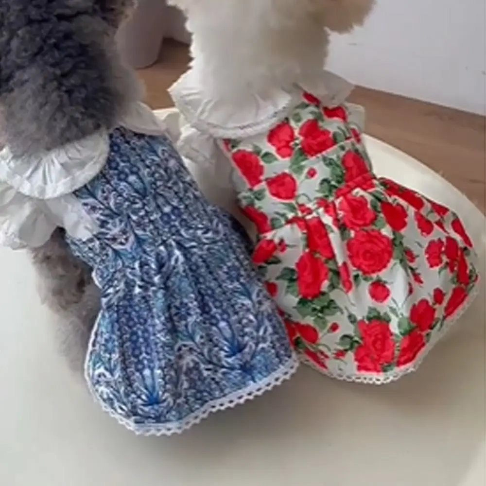 

Fashion Cute Rose Flower Dog Dress Soft Thin Design Cat Princess Skirt Breathable Pet Summer Clothes Kittens