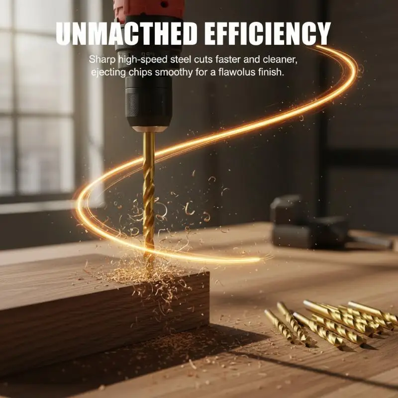 100 50pcs Titanium Coated HSS Drill Bit Set for Accurate Woodworking and Metalworking Applications