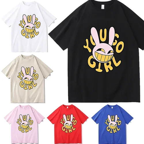 Camiseta de Anime The Amazing Digital Circus Jax Merch, Bunnnyy you go Girl, camiseta de manga corta Unisex, camiseta informal, moda de verano