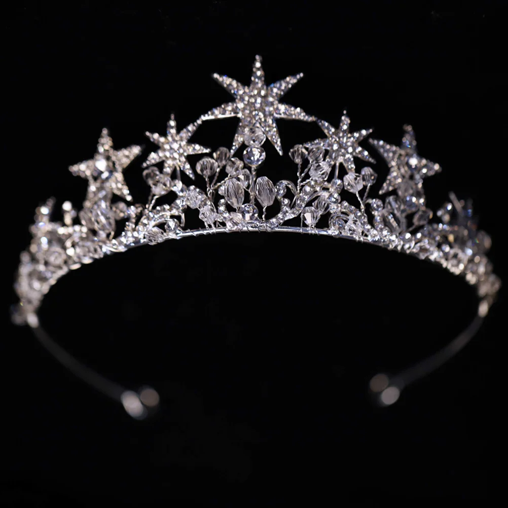 Diadema nupcial, tocado de estrella, corona, pelo, diademas Miss con diamantes de imitación para mujer