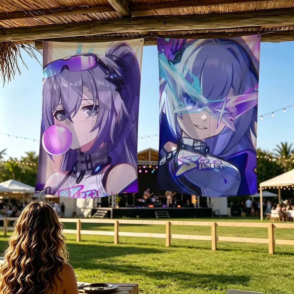 Game H-Honkai Star R-Rail Silver W-Wolf 999 Flag Digital Printing Banner for Garage Wall Out Door Decoration