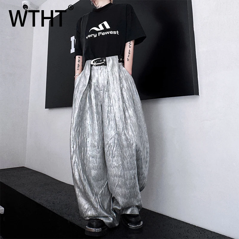 

WTHT Fashion 2025 Summer Men's Solid Color Loose American Style Pants Trendy New High-waisted Wide Leg Trousers Male 2A1447