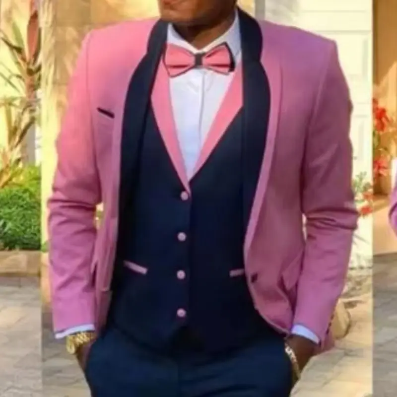

New Arrival Pink Top Men Suit Costume Homme Groom Tuxedos Terno Masculino Formal Wedding Bridegroom 3 Piece Suits for men 2026