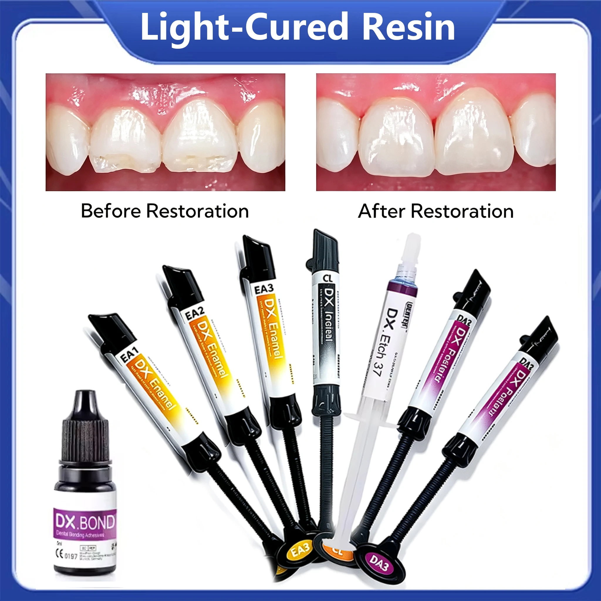 Dental Light Cure Composite Resin Aesthetic Anterior Restoration DX Esthetic Enamel Dentin Incisal Shade EA1 EA2 EA3 CL DA2 DA3