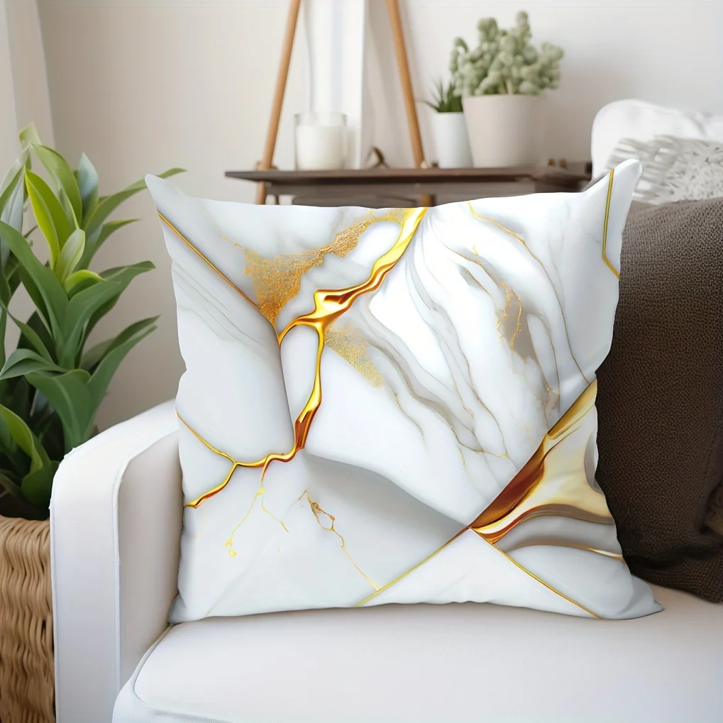 1pc Marble Textured Throw Pillowcase, Bedding Throw Pillow Cover ForLiving Room Bedroom Sofa, No Pillow Insert, 17.71*17.71in