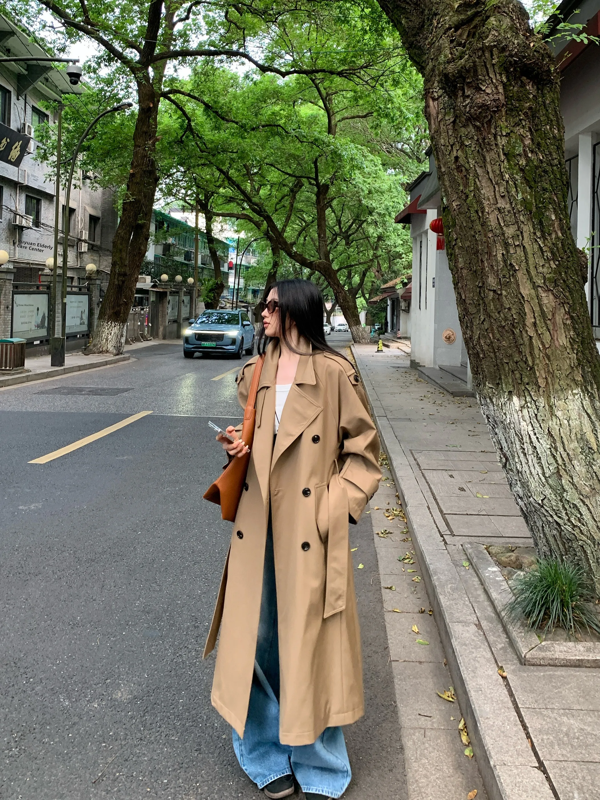 

Aassss Autumn Heavyweight Premium Double Breasted Briti Sle Coat Women's Waist Cinched Loose Coat Resin Color Polye...