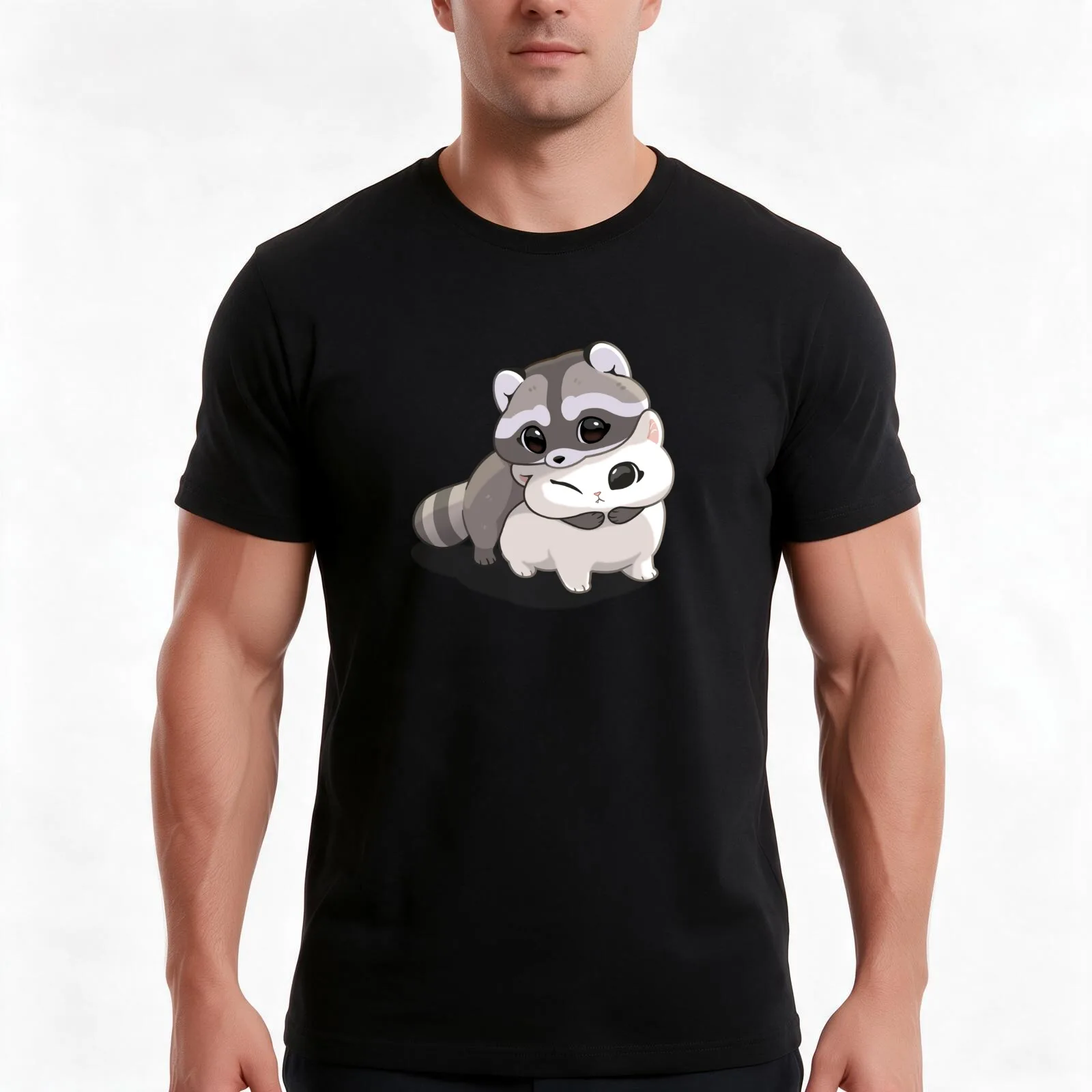 Cuddle Raccoon T-Shirt Summer Casual Cotton Tee Oversized Streetwear Tops Vintage Graphic Print Loose Fit Short Sleeve