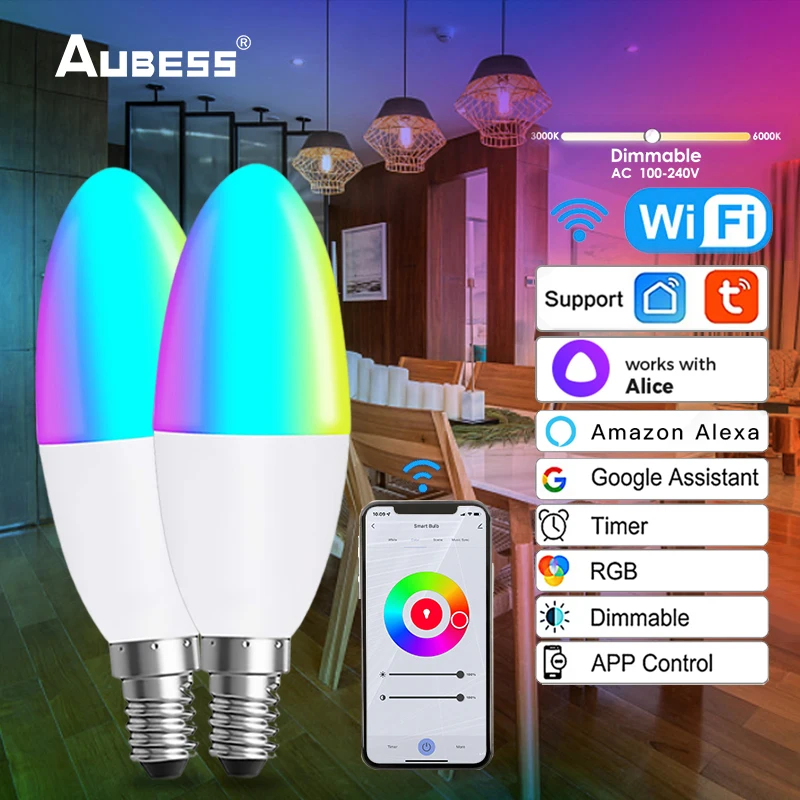 

Умная светодиодная лампочка TUYA Smart WiFi E14 Candelabra RGB лампочки Alexa лампа Google Home Яндекс Алиса 100-240 В WW волшебная лампа с регулируемой яркостью