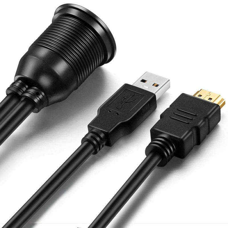 USB 3.0/2.0 And 4K HDTV Extension Data Cable Flush Mount Panel Cord For Car Yacht Boat Motorcycle Dashboard Waterproof Cord 1m