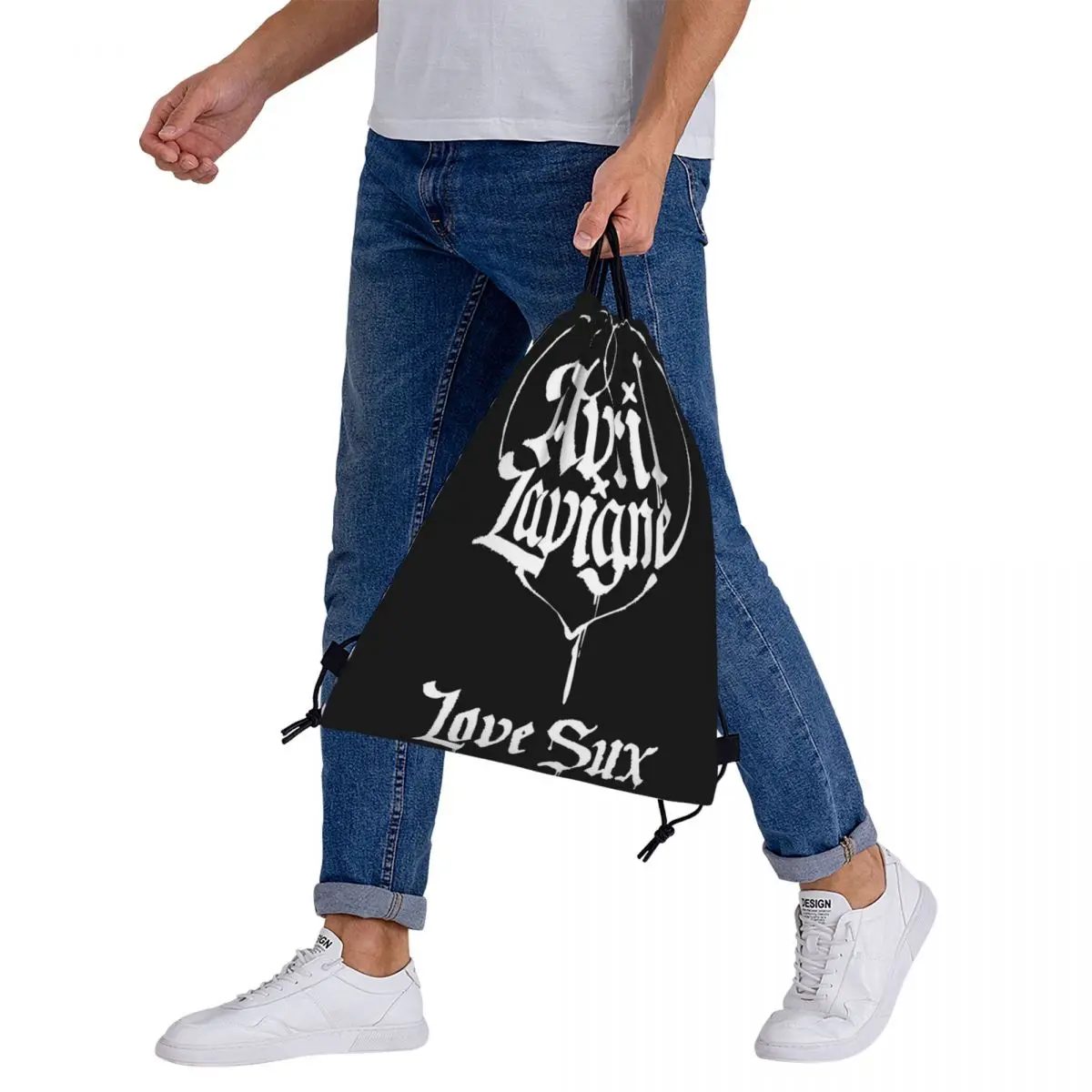 Avril Lavigne Merch Love Sux Backpacks Portable Drawstring Bags Drawstring Bundle Pocket Shoes Bag Book Bags For Travel Students