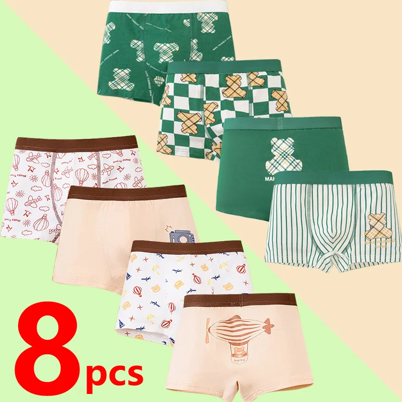 

1/4/8 Pcs Boys Boxer Briefs Kids Cotton Underwear Breathable Baby Underpants Teenager Cartoon Print Children Panties 2025 New