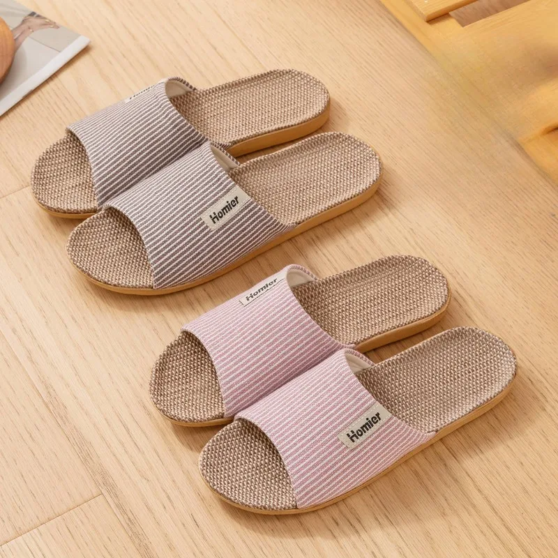 Linen Slippers Men's Indoor Home Silent Home Use Four Seasons Cotton Linen Slippers Ladies New Summer