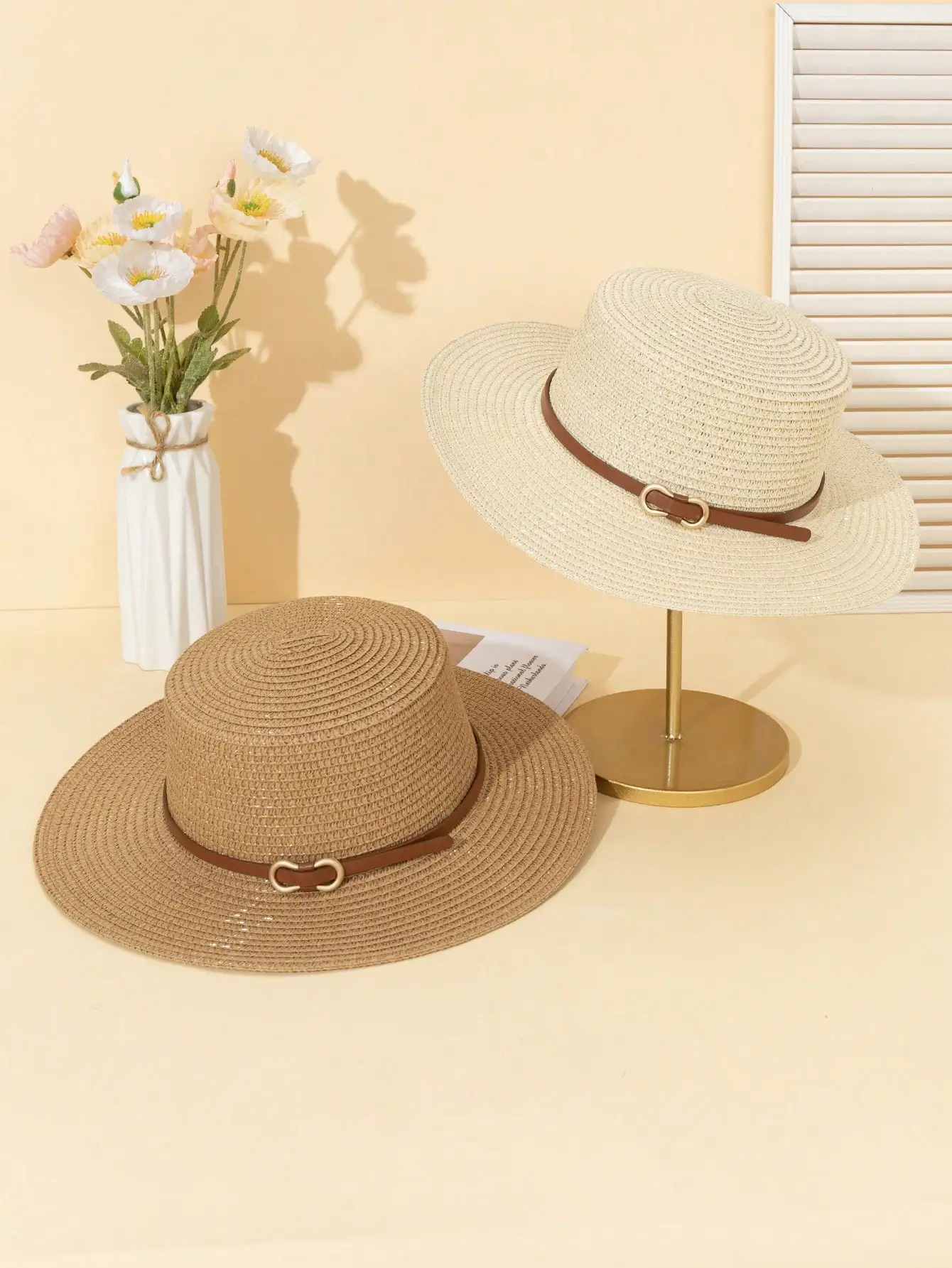 

Women's Summer Sun Hat, Minimalist Fashion British Style Flat Top Hat, Beach Holiday Sun Protection Hat, Fashionable & Versatile