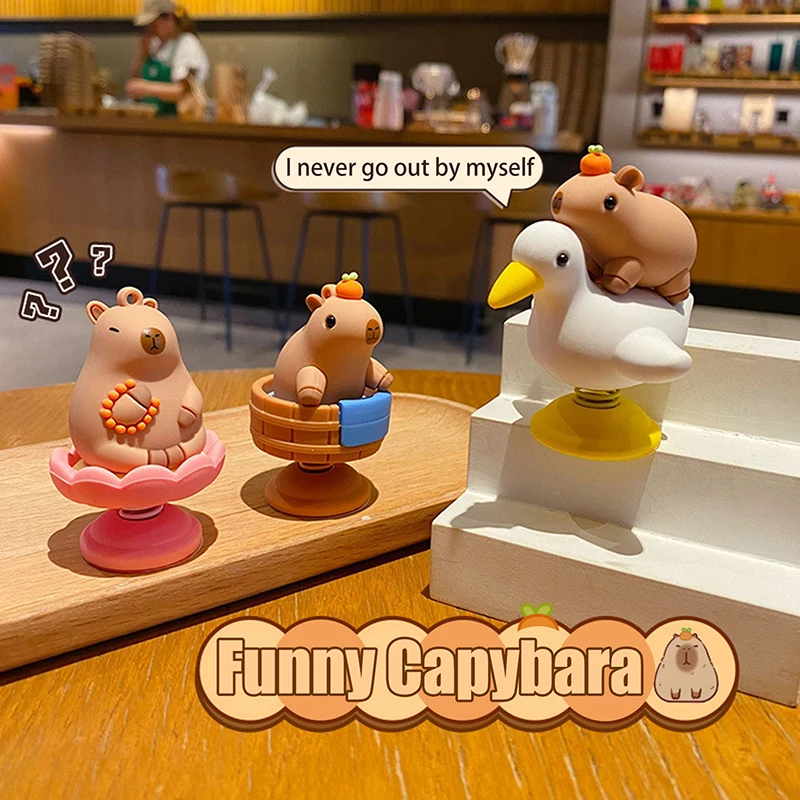 Capybara Car Interior Decoration Creative Spring Capybara Shaking Head Dashboard Figurine Ornaments Cartoon Relieve Stress Toys