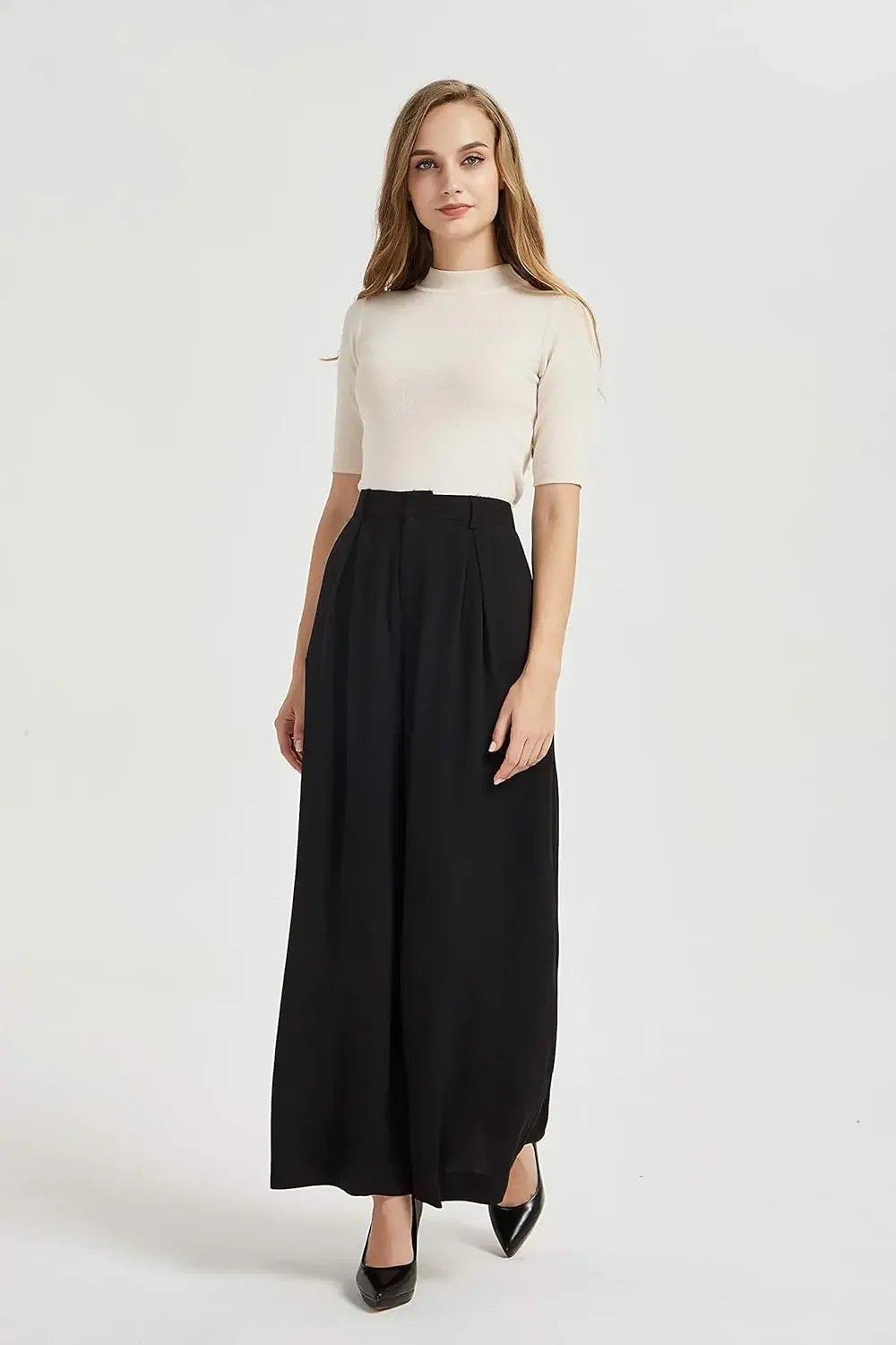 Pants Women Streetwear Women High Waist Casual Wide Leg Long Palazzo Pants Trousers Regular Size