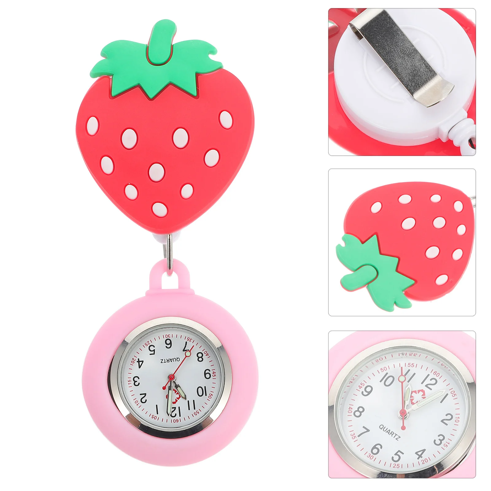 

1Pcs Nurse Hanging Watch Clip-on Creative Stretchable Pocket Watch Large Dial Strawberry Cartoon Design Timing Use