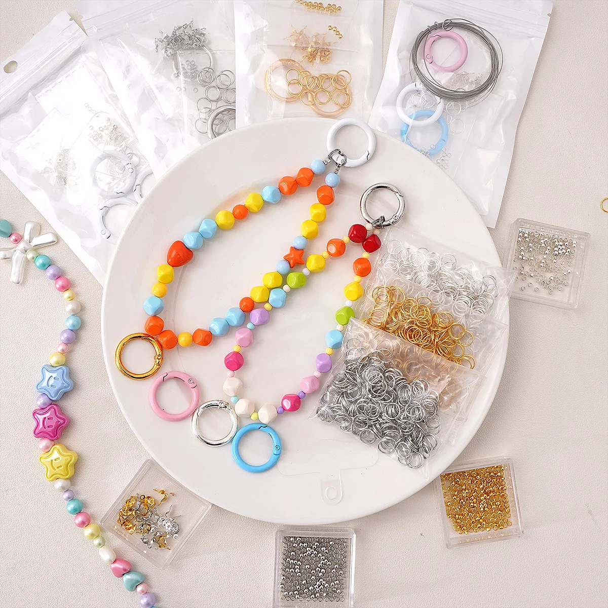 Mobile Phone Chain Material Package(Positioning Beads, Double Loops, Buckles) | Novices making DIY jewelry handicrafts ≈55pcs