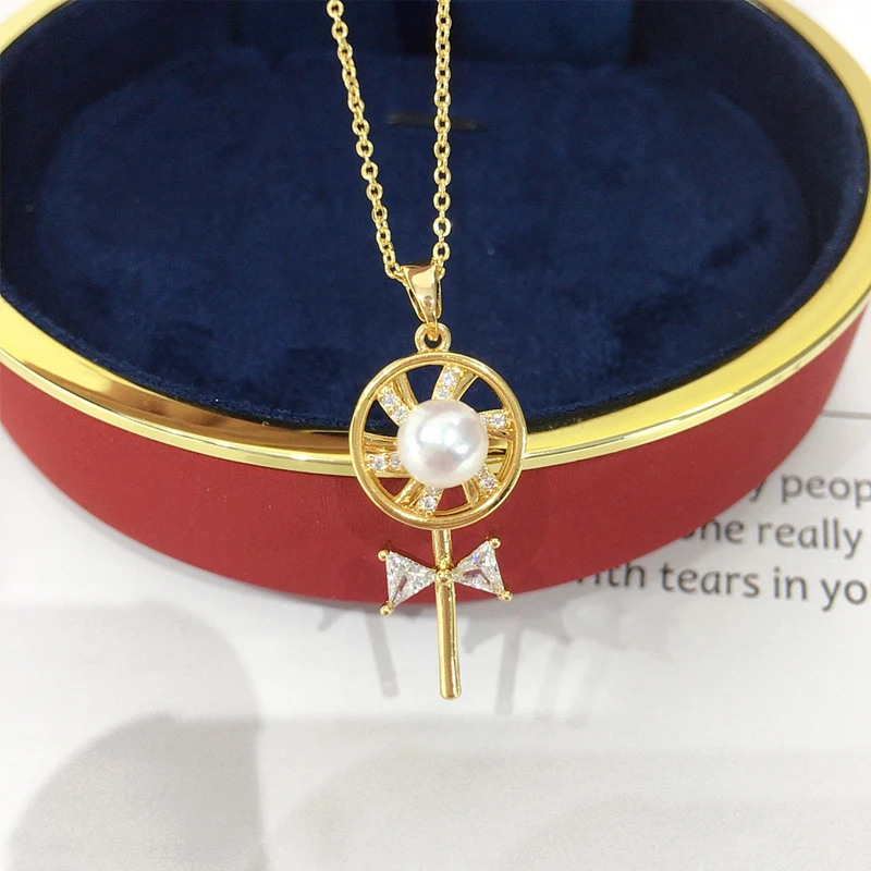 

ZHBORUINI 2024 New Natural Freshwater Pearl Pendant With AAA Zircon Rotating Lollipop and pearl Necklace Woman Jewelry Gift