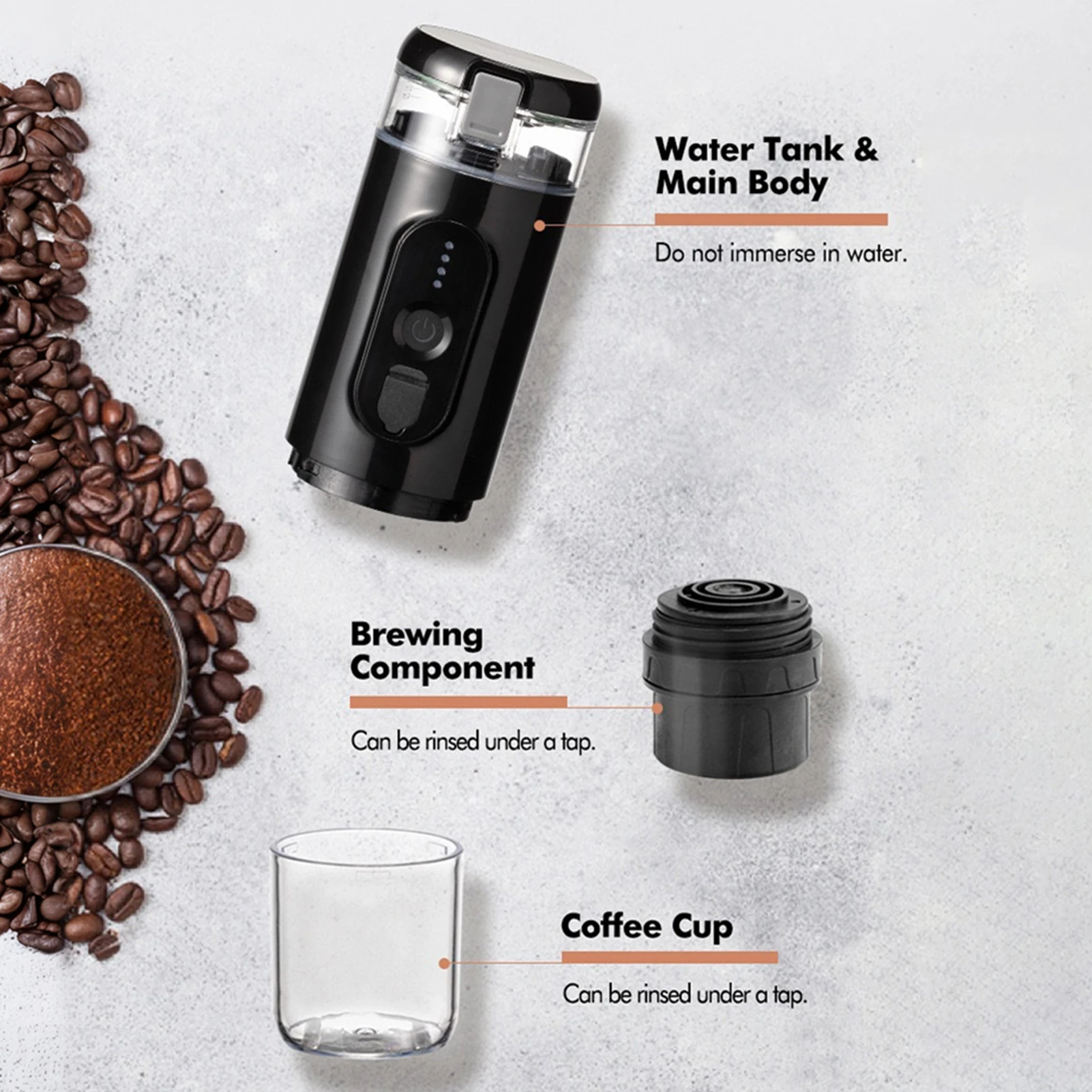 Portable Electric Coffee Machine 18Bar Pressure 2-IN-1 with Coffee Powder Capsule Bin Auto Brew Built-in 2500mAh Battery