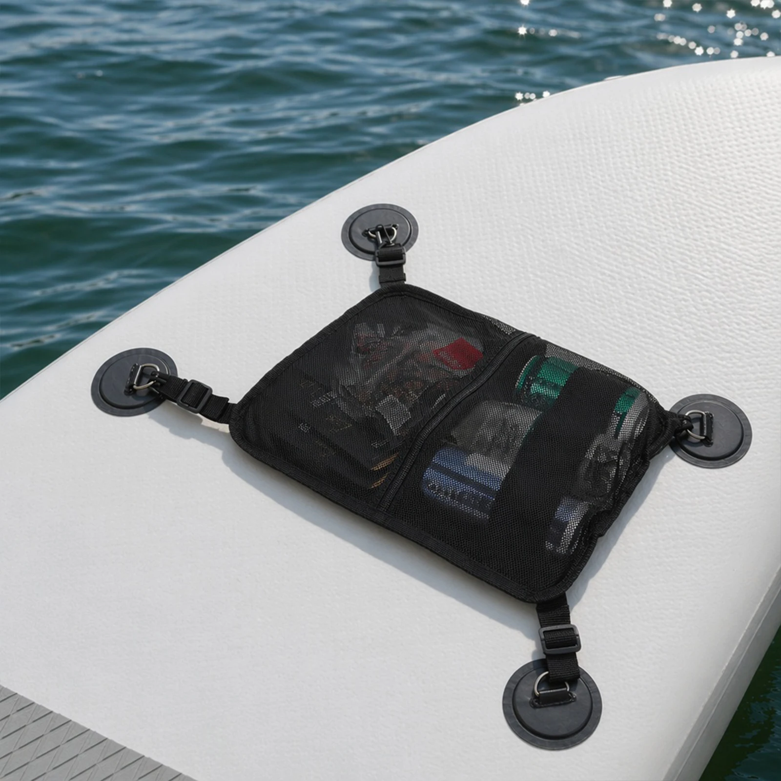 Portable Mesh Deck Storage Bags with Fixing Buckle SUP Kayak Deck Bag Water Surfboard Storage Pack for Kayak/Boat/Canoe/Rafting