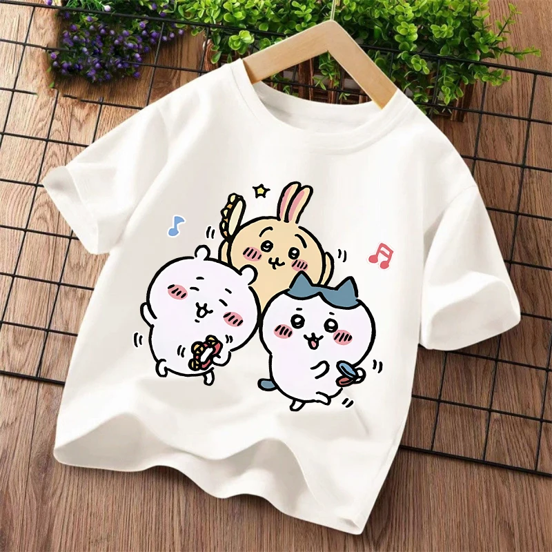 New Chiikawas Children T-shirt Kawaii Cartoon Character Printed T Shirts Boys Girls Short Sleeves Tops Summer Kids Clothing view 2