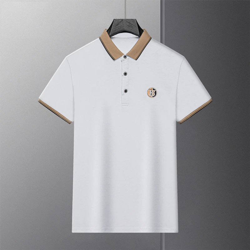 High end fashion embroidered short sleeved brand men\'s ice silk cool 2024 summer new breathable top business casual polo shirt