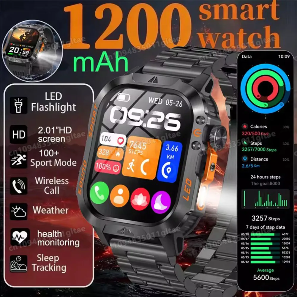 2026 New Military Outdoor Smart Watch Men's GPS Flashlight B
