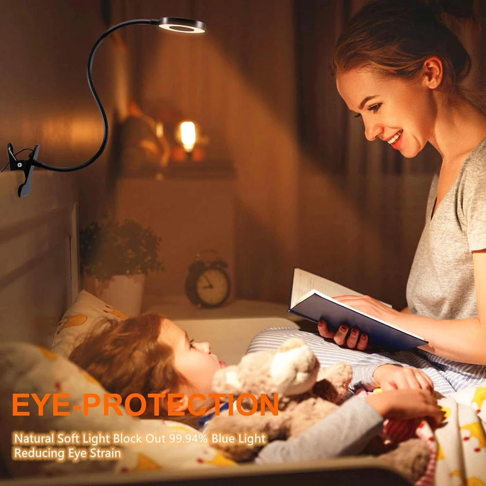 360° Flexible 48 LEDs Desk Lamp Clip USB Book Light Bedside Eye Protection Gooseneck Reading Light Brightness Adjustable 3 Level